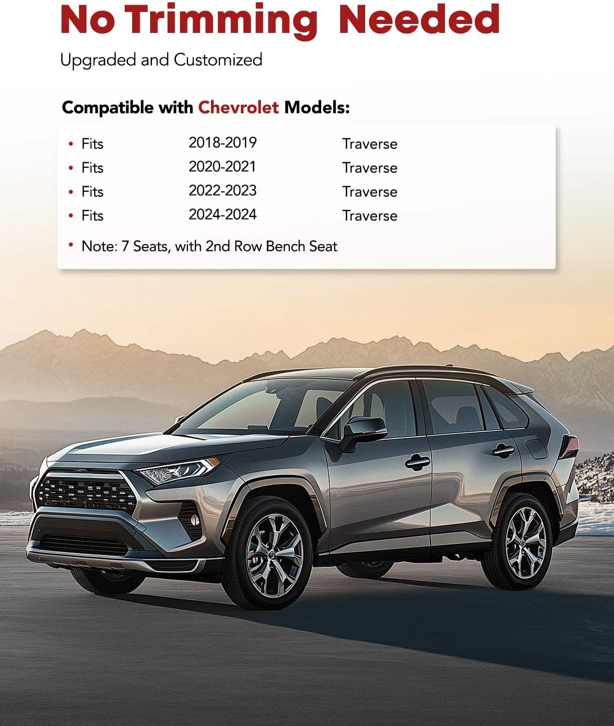 YHTAUTO Floor Mats Compatible with 2018-2024 Chevrolet Traverse 7 Seats with 2nd Row Bucket Seat, TPE All Weather Car Mats Waterproof Anti-Slip Odorless Floor Liner 1st & 2nd Row