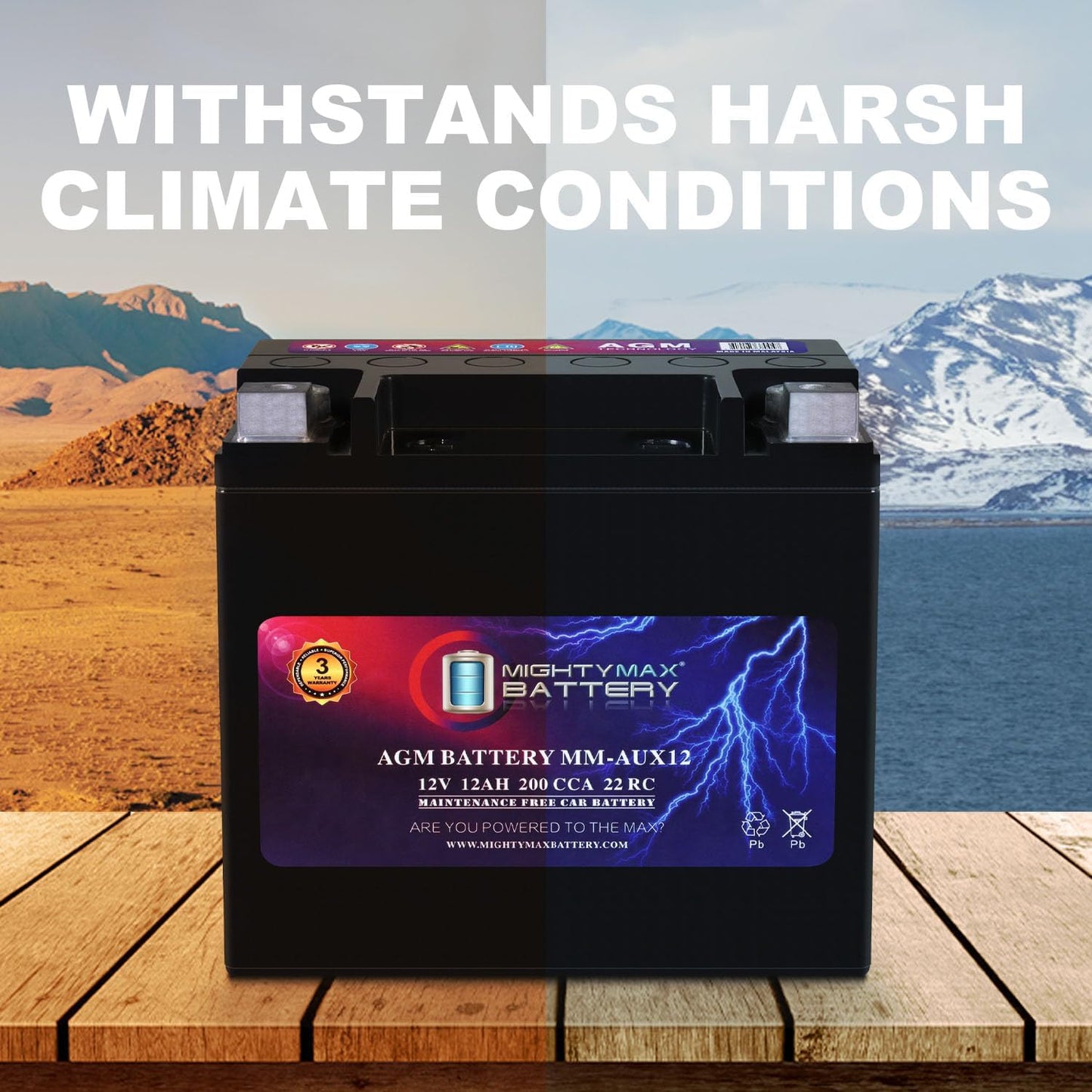 Mighty Max Battery MM-AUX12 Auxiliary Battery 12V 12Ah, 22RC, 200 CCA Rechargeable AGM Car Battery