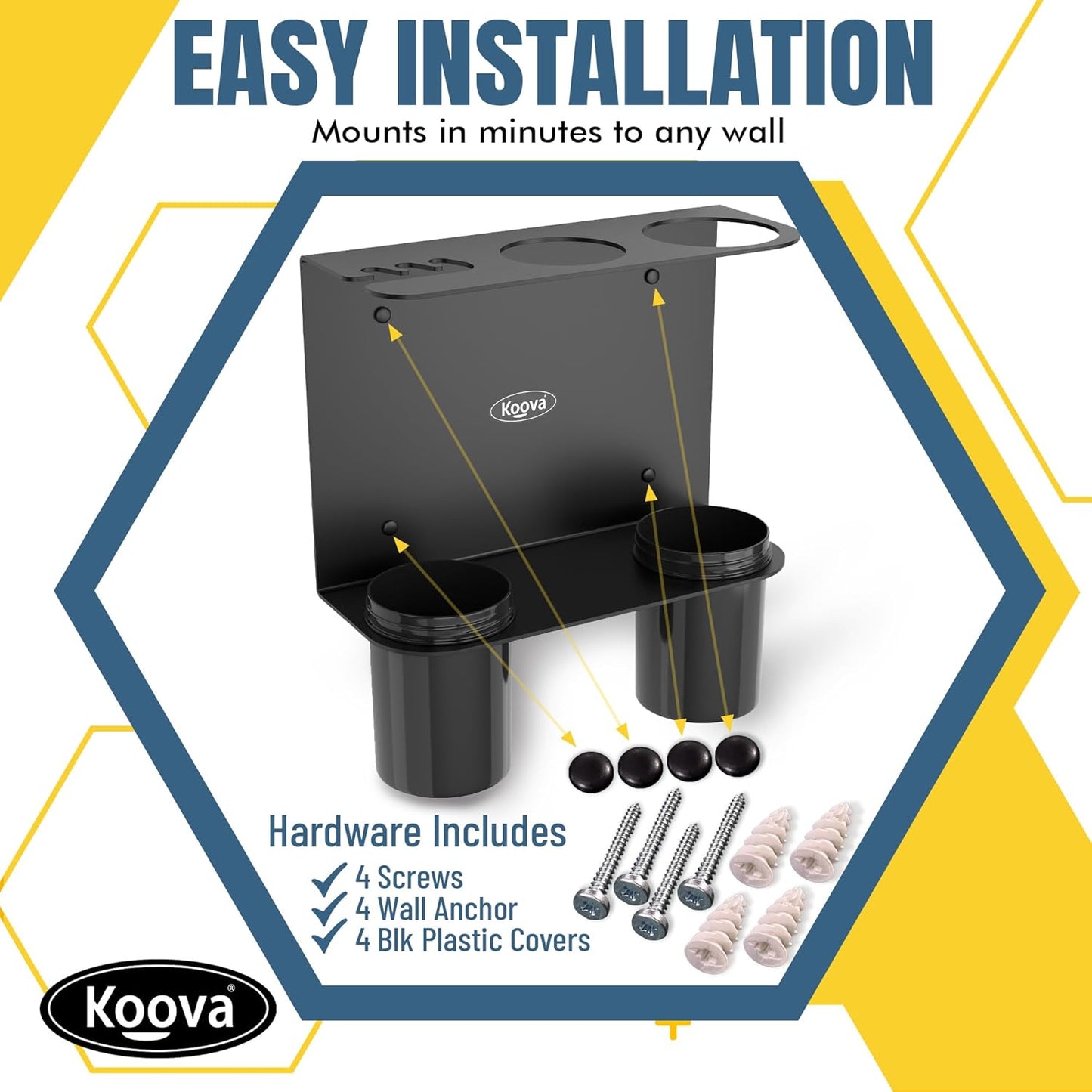 Koova Grease Gun Holder | Tractor Grease Gun Garage Organizer Wall Mount | Includes Removable Drip Cups & Spare Cartridge Holder | Truck & Tractor Accessories | Shop/Garage Wall Organizer | USA Made