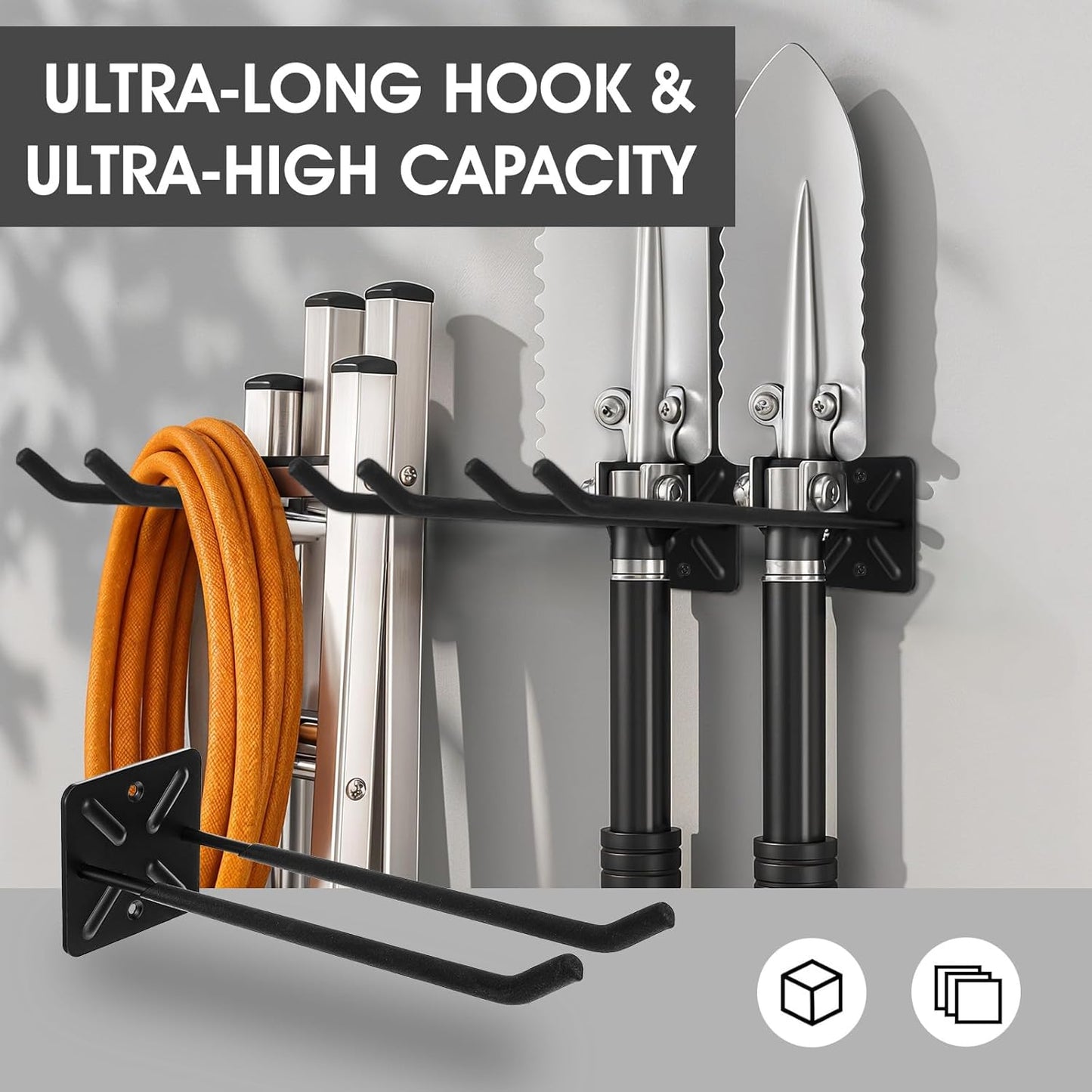 2Pcs Garage Hooks Heavy Duty Tool Organizer, Wall Mount Utility Multi-Use Storage Hangers Rack for Car Tires, Ladders, Chairs, Strollers, Power Tools, Garden Tools