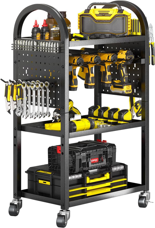 WAROME Power Tool Organizer for Garage,Heavy Duty Tools Holder Storage Rack On Wheels,Floor Standing Rolling Power Tool Cart for Storage and Organization，Father/Husband/Boyfriend/Men/Dad Gift