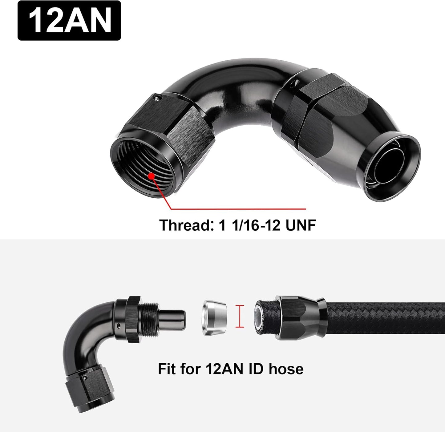 EVIL ENERGY 12AN 120 Degree PTFE One Piece Full Flow End Hose Fitting Aluminum Black