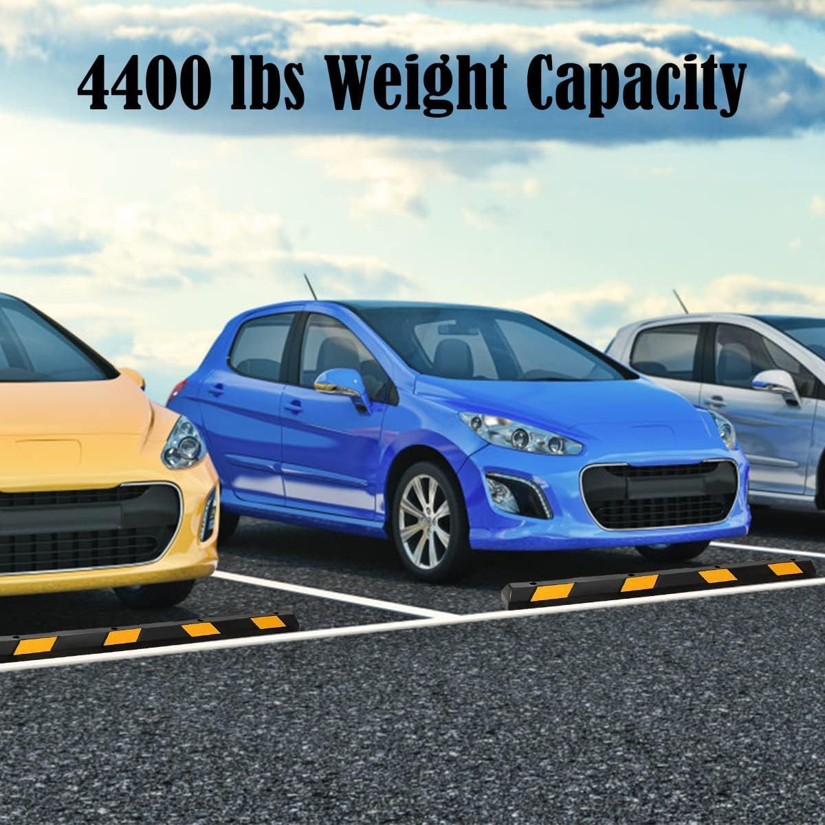 Goplus Parking Block, 72' Rubber Bumpers with 8 High Reflective Yellow Safety Stripes, Heavy Duty Parking Target, Garage Wheel Stoppers for Car, Truck, RV and Trailer (2 Pack)