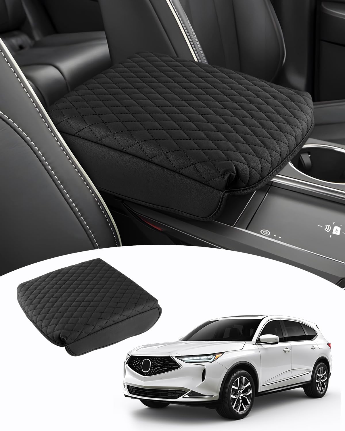 Shademax Custom Fit for Center Console Cover Acura MDX 2022 2023 2024 2025 2026 Accessories Armrest Cover Center Console Pad PU Leather Armrest Seat Box Cover Protector Anti-Scratch Black