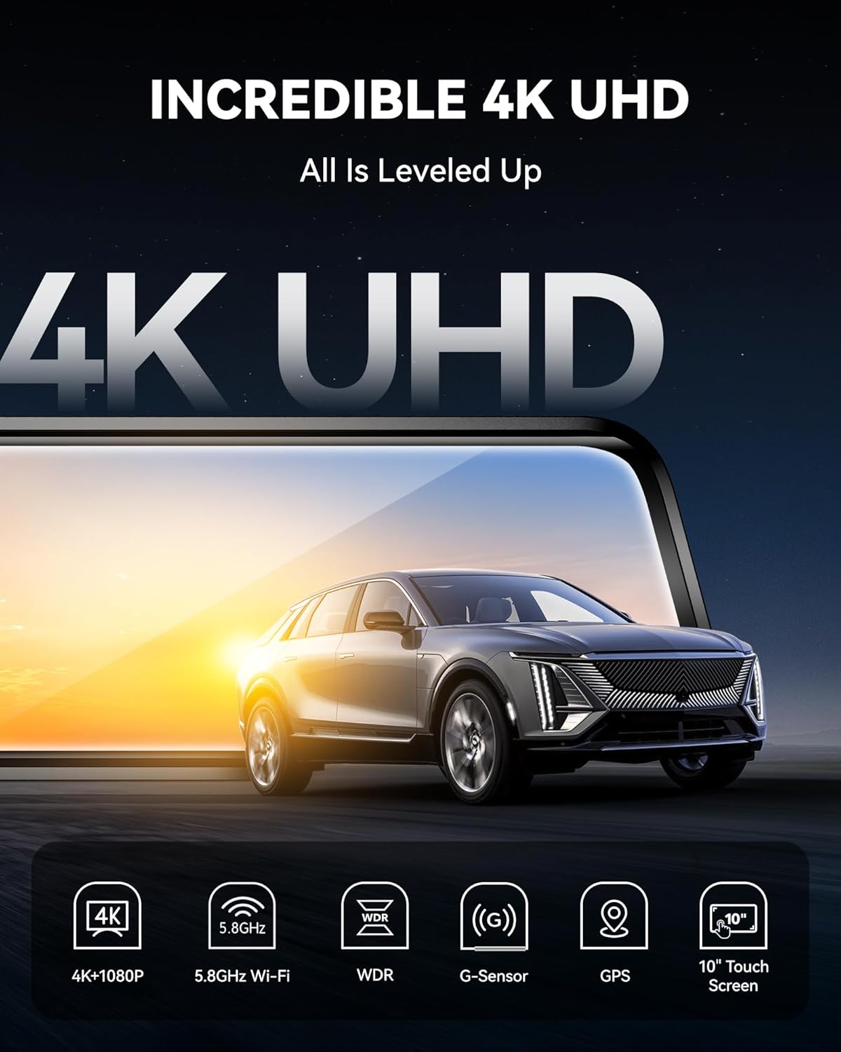 WOLFBOX G930 10'' Rear View Mirror Camera with 5.8GHz WiFi, 4K Dash Cam Front and Rear with WDR, Touch Screen Rearview Mirror Backup Camera, Parking Monitor, Reverse Assist, Includes 64GB Card & GPS