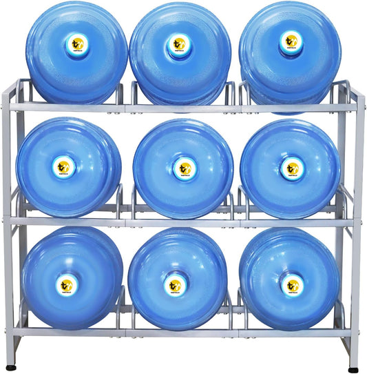 5 Gallon Water Jug Holder 9 Jugs Capacity, Newly Upgraded 3-Tier Heavy Duty Water Cooler Jug Storage Rack, Detachable Organizer Shelf for Home, Office, Garages Black