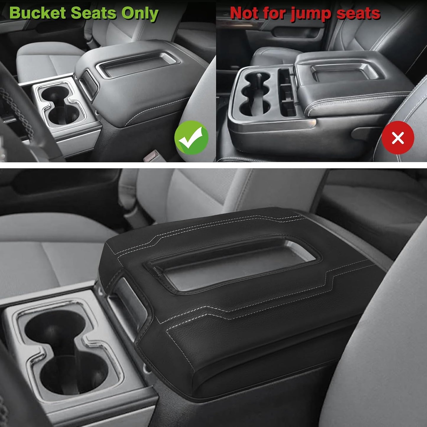 Muslogy Center Console Armrest Cover Compatible with Chevy Silverado & GMC Sierra 1500 2500 3500 2014-2018 Armrest Pad Arm Rest Cushion Vegan Leather Protector 1-Inch Extra Thick(Bucket Seat ONLY)