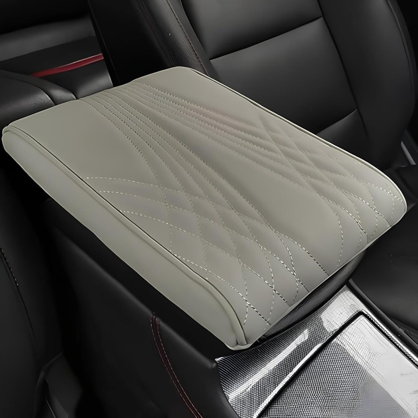 Leather Car Armrest Box Mat - 2023 New Waterproof Car Center Console Cover Mat, Universal Armrest Mat, Leather Car Armrest Cover for SUV/Truck/Vehicle (A-Gray)