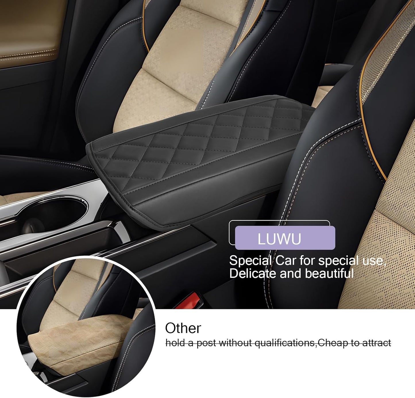 LUWU Center Console Cover Compatible with 2025 Chevrolet Equinox Accessories 2025 Equinox Armrest Cover Center Console Pad 2025 Equinox LT, ACTIV, RS Armrest Console Cover Soft Leather (Black A)