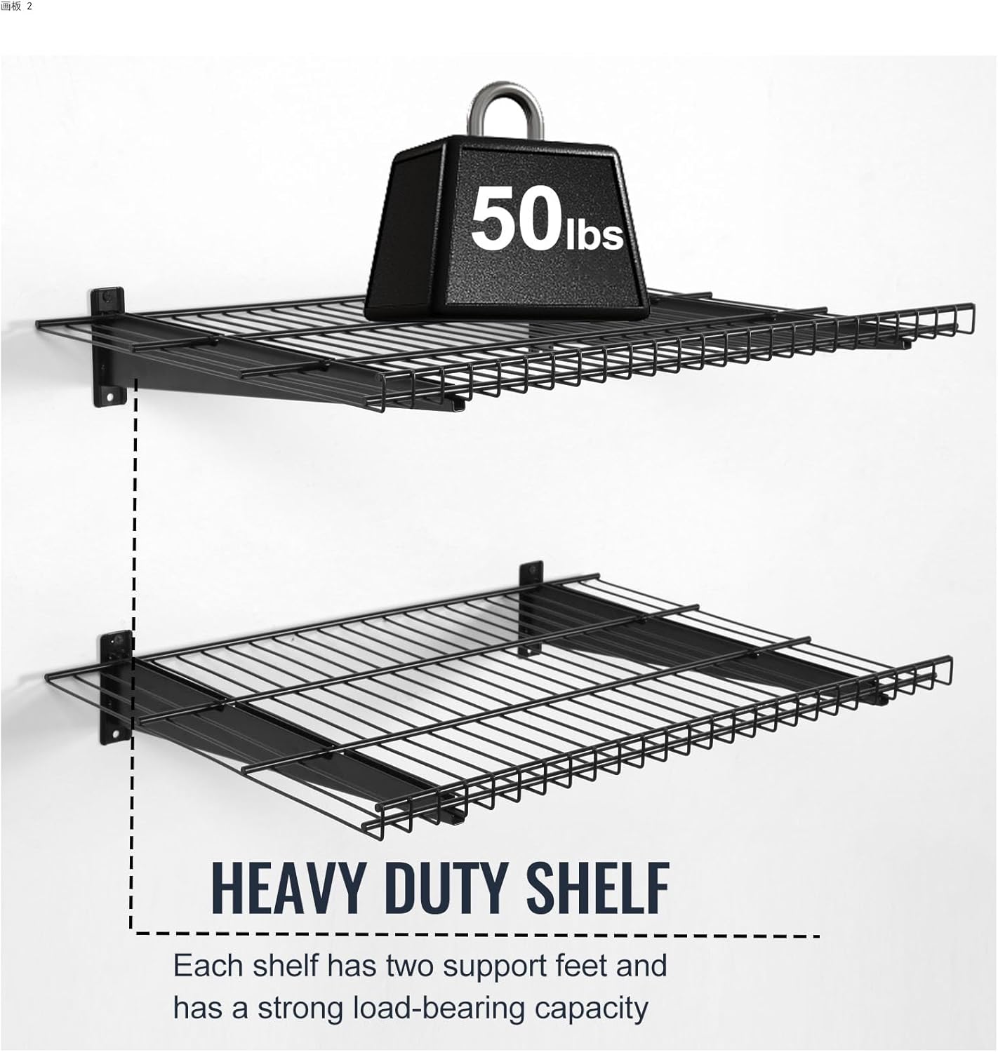 2 Pack Garage Wall Mounted Shelf, 23.6" x 11.4" Heavy Duty Wall Storage Shelves for Garage, Workshop, Laundry Room and Kitchen, Max Load 50 lbs (Black,2 Pack)