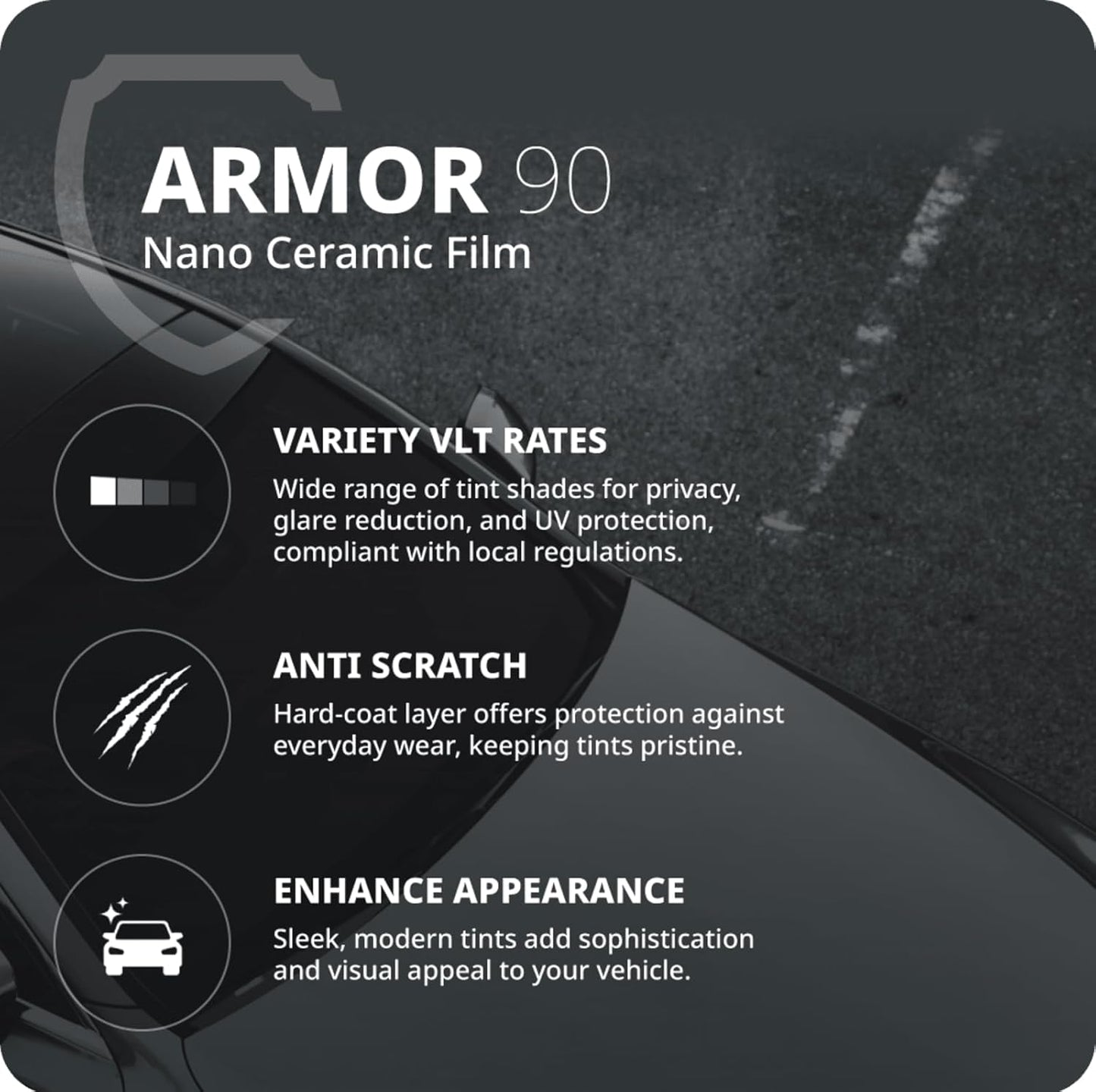 Nano Ceramic Window Tint Film for Cars and Building, Charcoal, 2 Ply Scratch Resistant, Heat Control, and UV 99%, IR 93% Rejection, 20% VLT, 24inx100ft