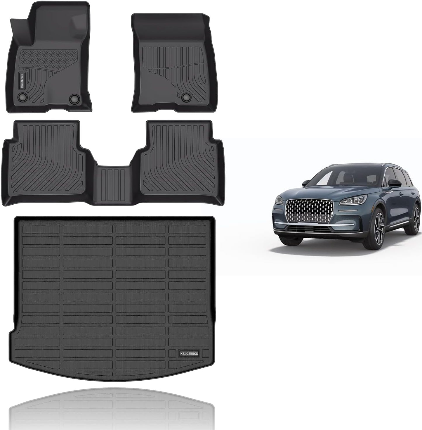 KELCSEECS® Floor Mats & Cargo Liner Custom for Lincoln Corsair 2020-2025,All Weather Protection TPE Floor Liners Front& Rear Row Full Set Lincoln Corsair Accessories Black
