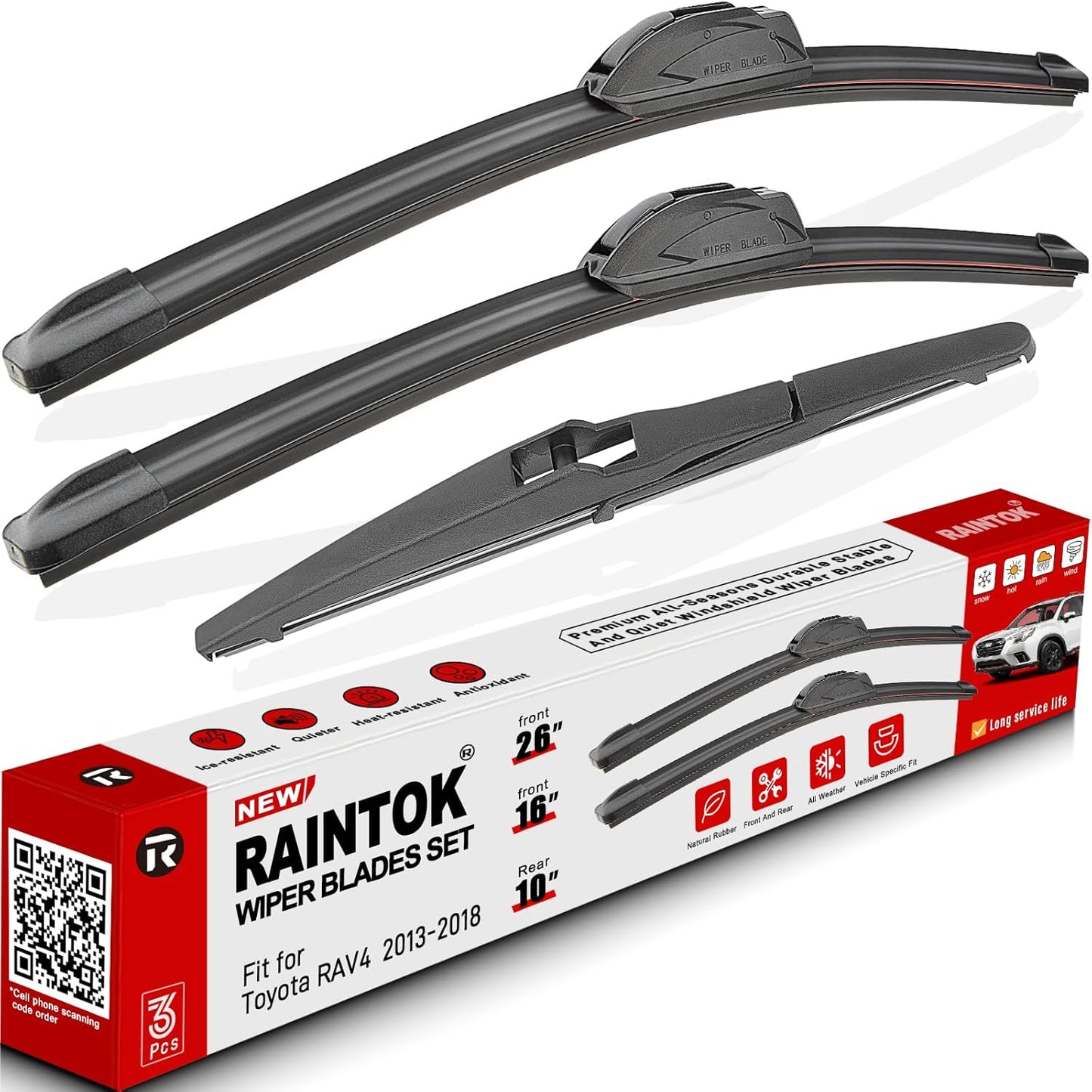 Windshield Wiper Blades Replacement for Toyota RAV4 2013 2014 2015 2016 2017 2018 Original Factory Quality Front Rear Wipers Blade Set for My Car - 26" 16" 10" (Pack of 3)