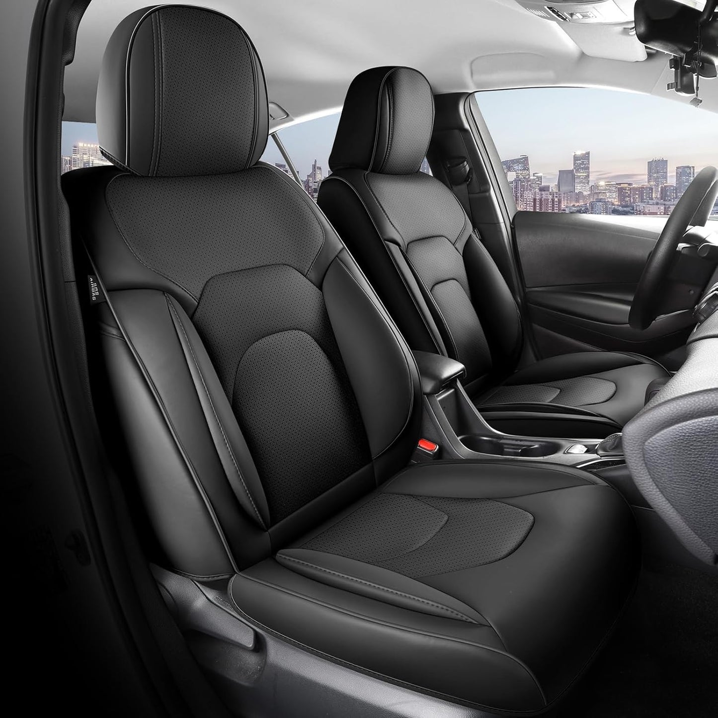 FREESOO Car Seat Covers Front Seats 2PCs,Waterproof Automotive Seat Covers, Leather Cars Interior Covers, Seats Protection Universal fit Babies & Adult (Black)