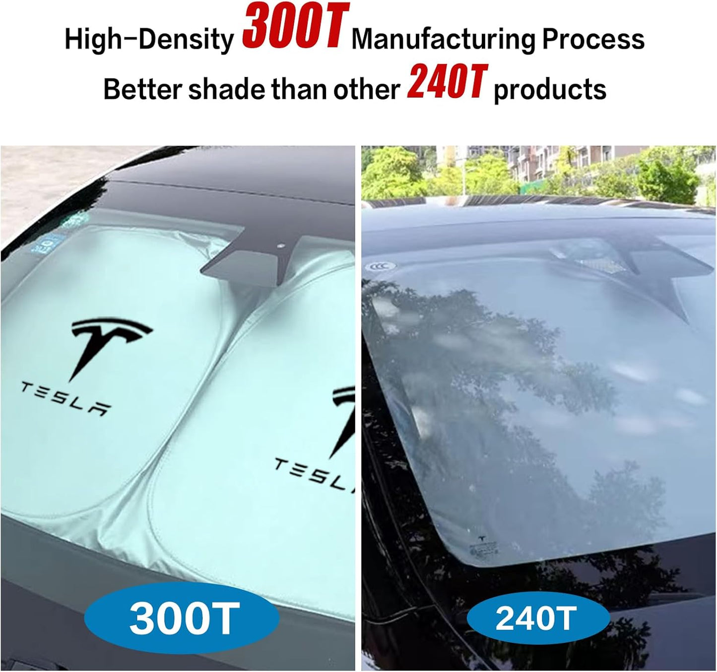 300T Sunshade for Tesla Model Y Model 3, Car Accessories 2025 for Tesla, Front Window Sunshade with Organizer Bag, Gifts for Tesla Owners (Blue)