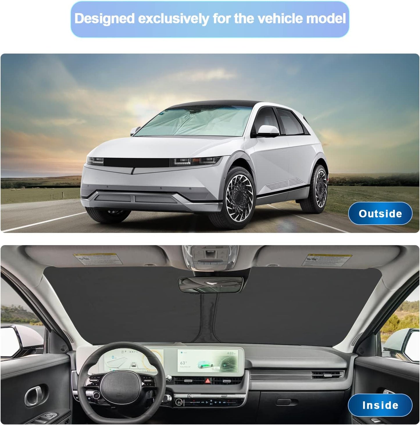 SXCY 2022 2023 2024 2025 Ioniq 5 Windshield Sunshade 2023 2024 2025 Hyundai Ioniq 5 Accessories 2022-2025 Ioniq 5 Sunshade Foldable Sun Shield 2023 2024 2025 Ioniq 5 Sunshade Block UV Rays