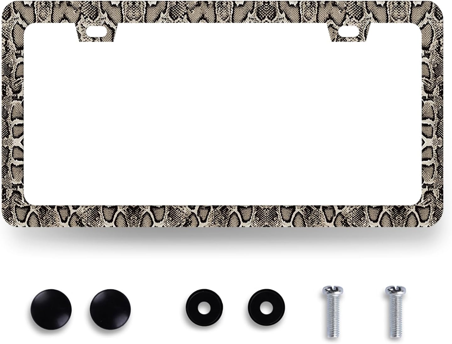 Snake Skin Print License Plate Frame Brown Animal Texture License Plate Holder Funny License Plate for Car Decoration Stainless Steel Snakes Car Accessory with Screws Men Women 12.3" x 6.3"