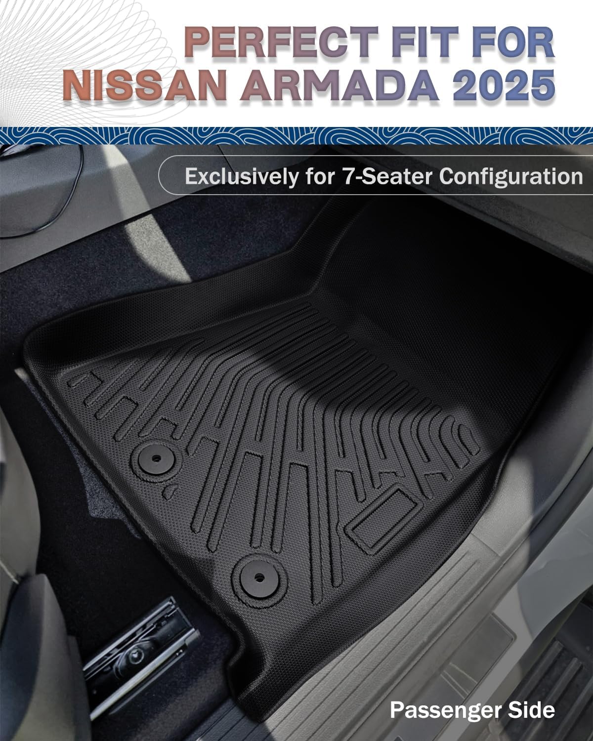 Icyhaws® Floor Mats & Cargo Liner for Nissan Armada/Infiniti QX80 2025 7 Seats, All-Weather TPE Waterproof Carpet Car Liner Anti-Slip Tech Front/Rear/Third Row Automotive Accessories for Nissan/QX80