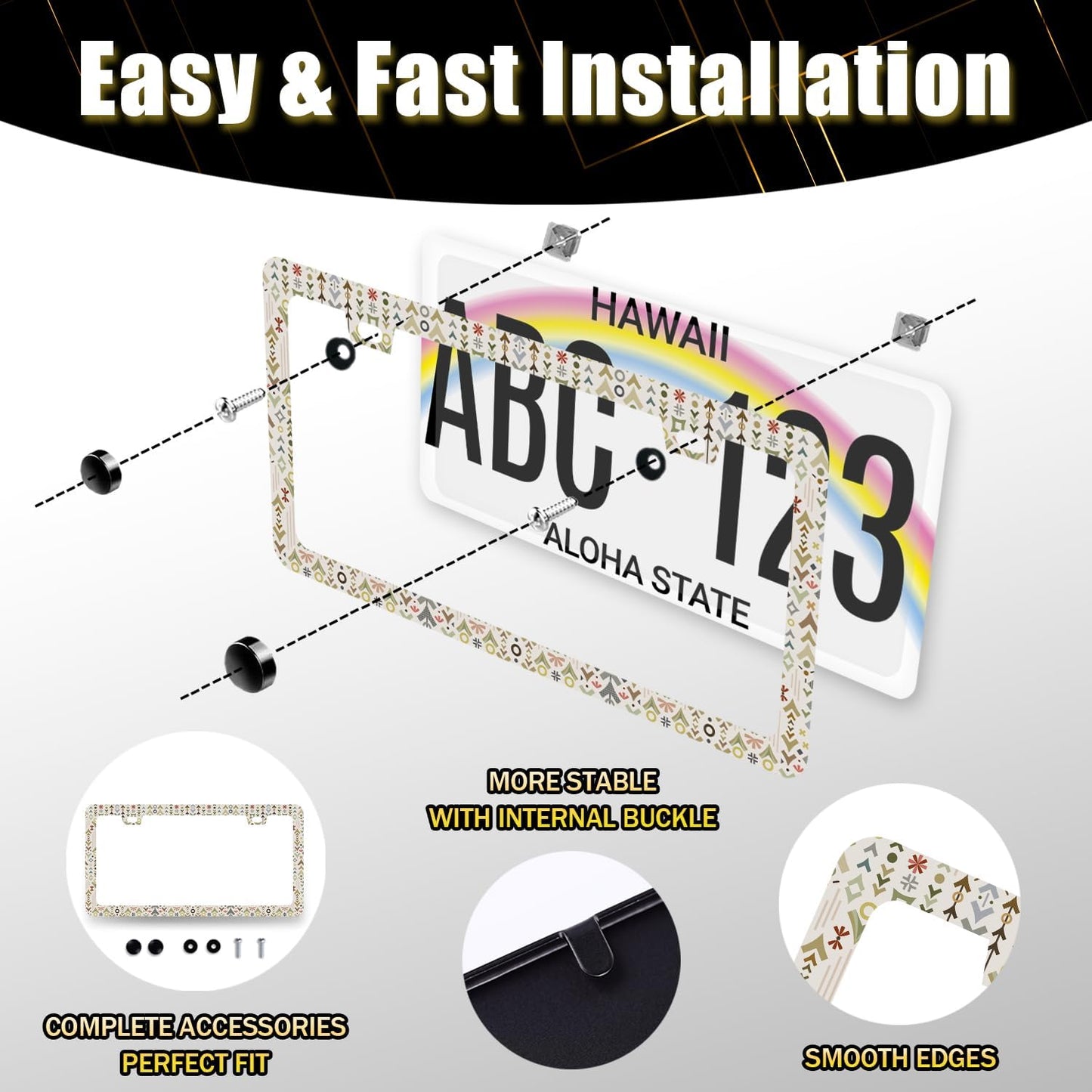 Arrow Print License Plate Frame Colorful Adventure Awaits License Plate Holder Funny License Plate for Car Decoration Stainless Steel Auto Parts with Screws 12.3" x 6.3"