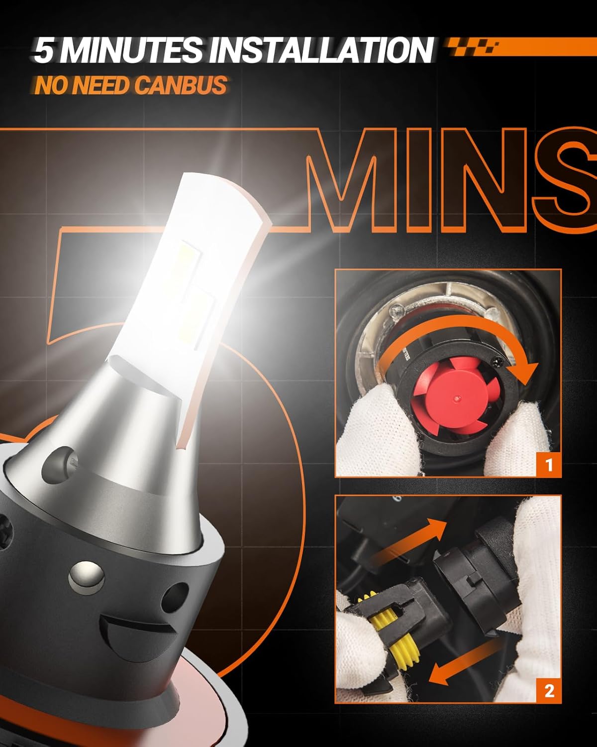 SEALIGHT 9008 H13 LED Bulbs, 36000LM 6000K 9008 Fog Lights, IP68, Plug and Play, Pack of 2