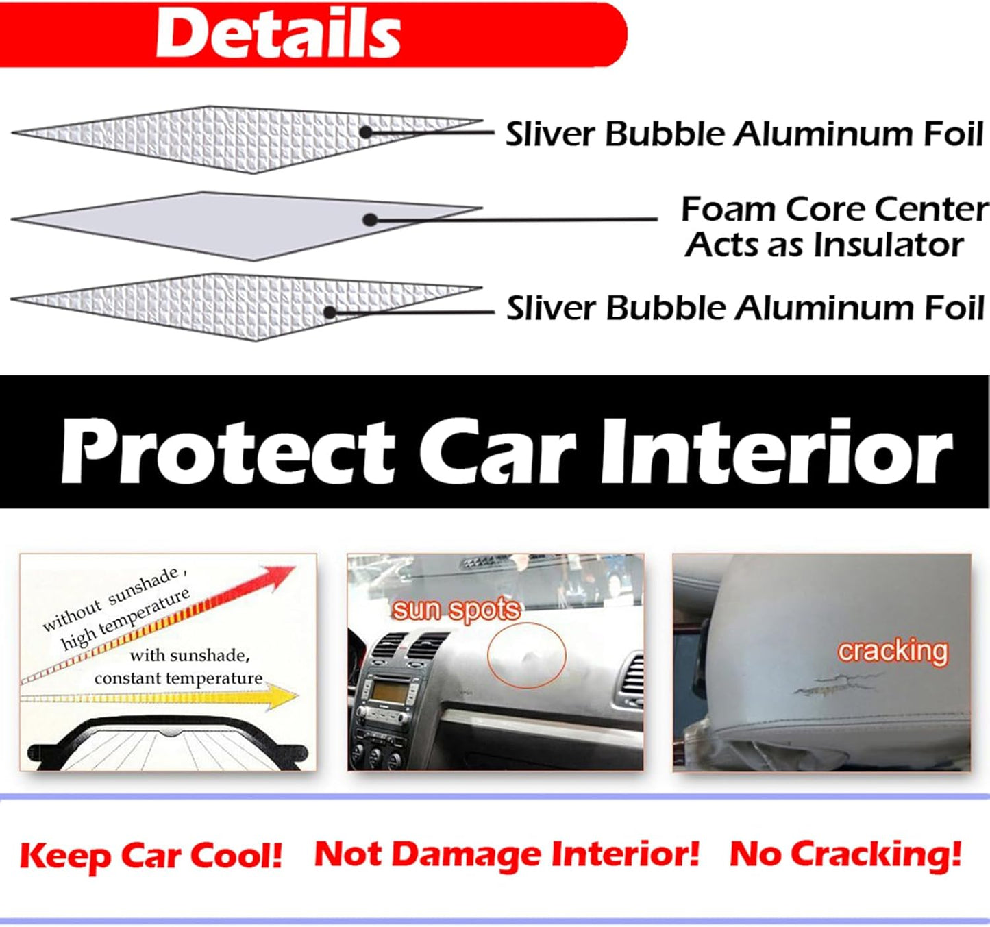 Big Hippo Car Windshield Sun Shade-Jumbo/Standard Car Window Shades Keeps Vehicle Cool-Front UV Ray Protector Sunshade-Easy to Use Sun Shade-Silver(55.16"X 27.5")