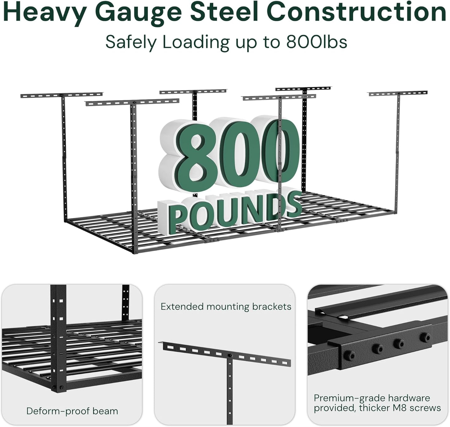 SunsGrove 4x8 Garage Storage Overhead Rack Organization, Adjustable Ceiling Mounted Storage Racks, 800LBS Weight Capacity, 22"-40" Ceiling Dropdown, 2 Pcs, Black