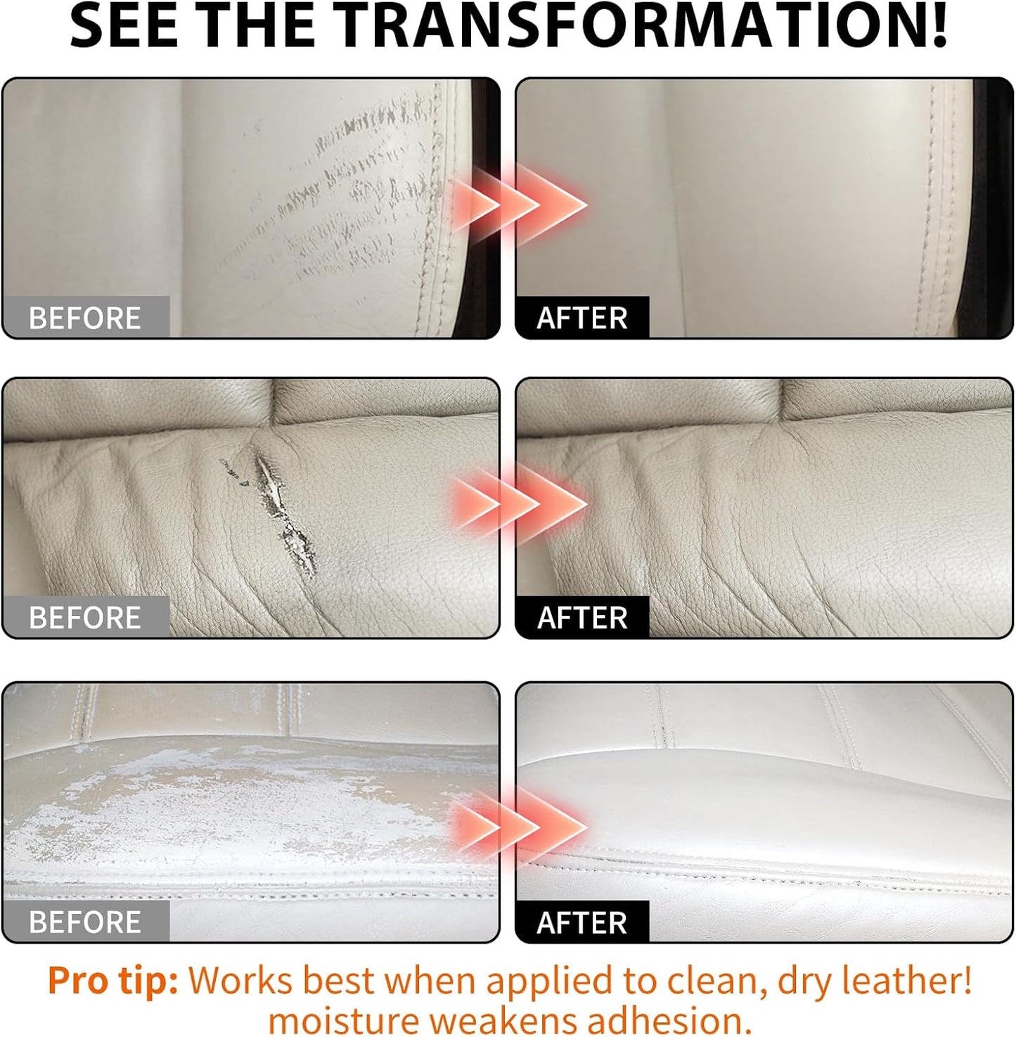 Leather Repair Kit,Car Seats, Sofa,Jacket & Purse - Repairs Burn Holes,Scratches,Tears - Restores Faux,Vinyl,Artificial and Real Leather (Beige)