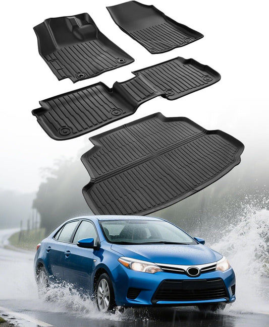 Car Floor Mats for Toyota Corolla: 2009-2013 Cargo Liner, All Weather Car Mats Trunk Accessories Custom Fit for Corolla 2009 2010 2011 2012 2013, TPE Rubber Carpet for Corolla 10th Gen Tech Black 4PCS