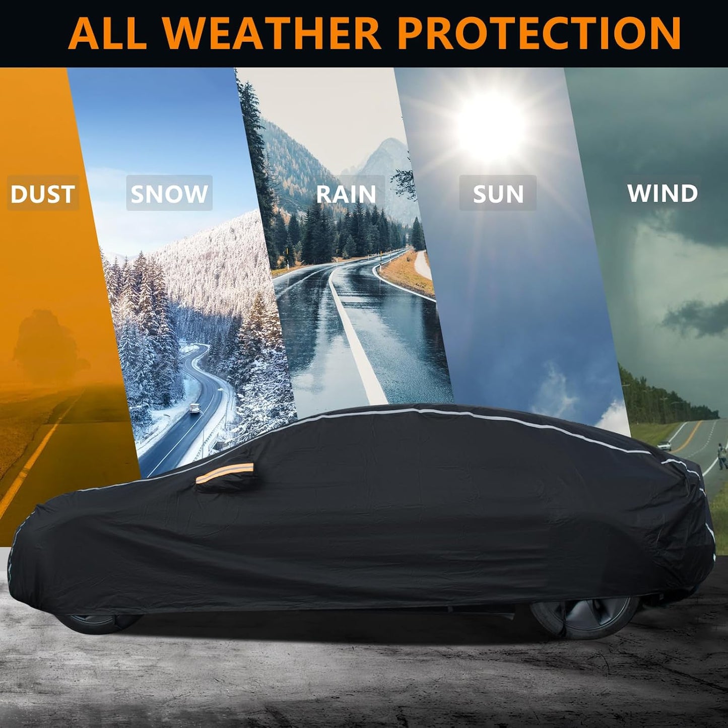 Car Cover Waterproof All Weather,6 Layers Car Covers for Automobiles, Full Exterior Cover with Zipper, Outdoor Car Cover Sun UV Rain Snow Wind Protection, Fit for 180"(180*70*59 inch)Sedan
