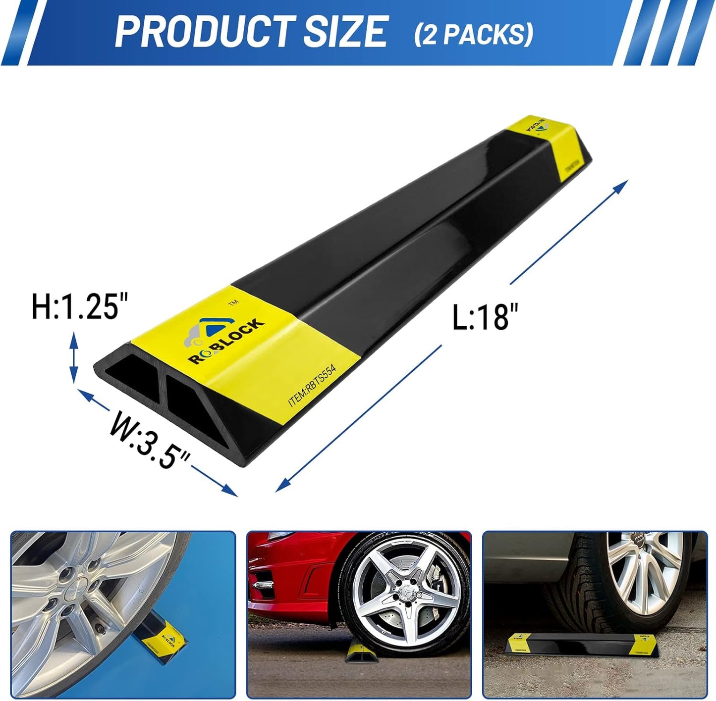 ROBLOCK 18'' Heavy Duty Car Stoppers for Garage, Parking Aid Gadgets Protects Car and Garage Walls, Parking Stopper Easy to Install, 2 PCS