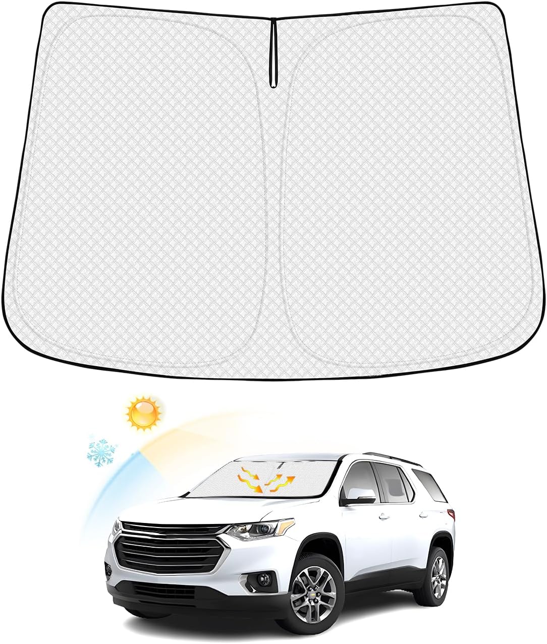 Windshield Sun Shade for Chevrolet/Chevy Traverse 2018-2025 2026 Accessories Thicken 6-Layer Foldable Front Window Sunshade Cover Sun Visor Protector Block UV Rays Keep Vehicle Cool