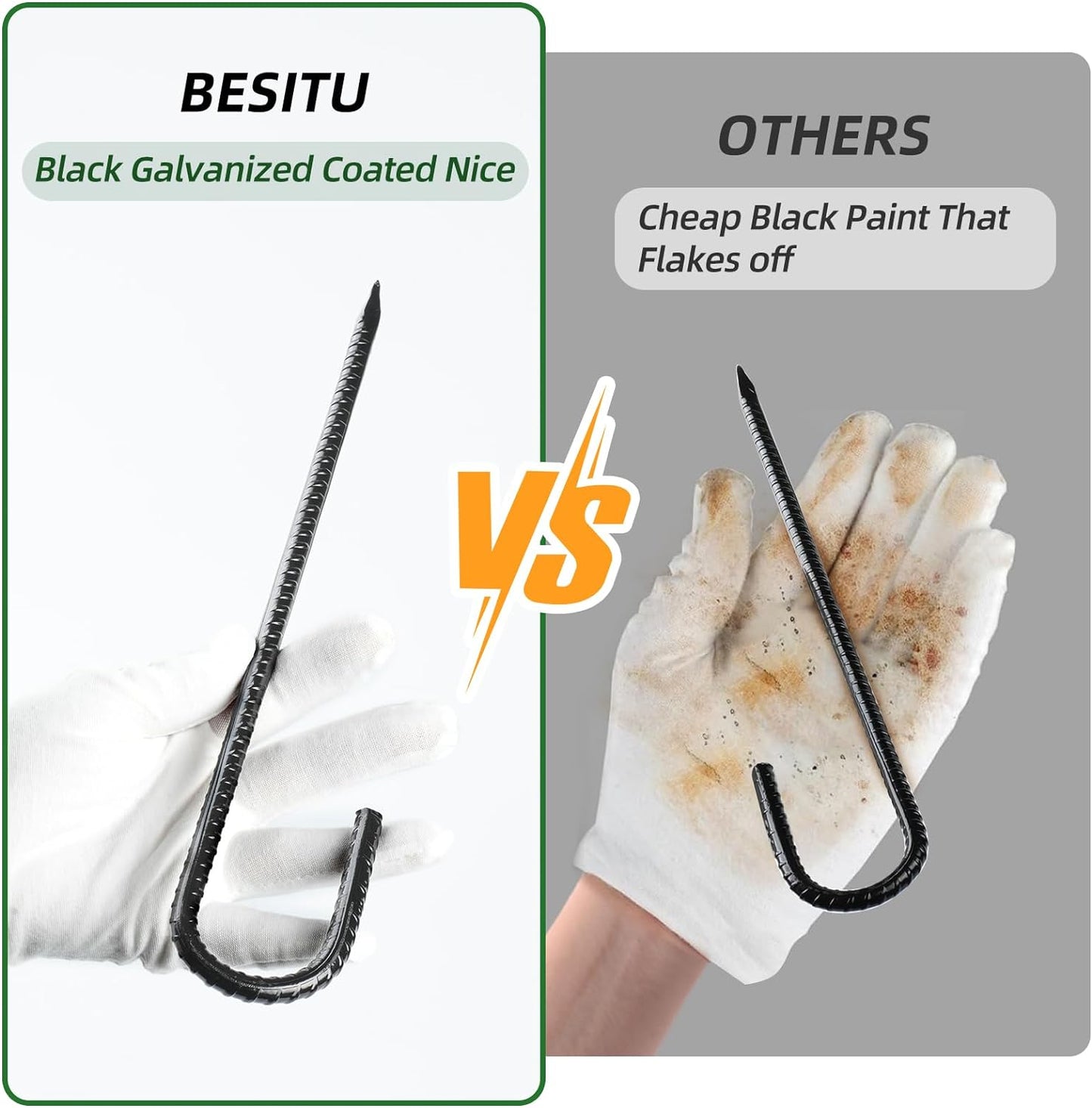 12 Inch Rebar Stakes J Hook Ground Stakes 32-Pack Heavy Duty Galvanized Chain Link Fence Stakes Metal Tent Stakes for Outdoor Lawn Decorations Inflatables Canopy Swing Set