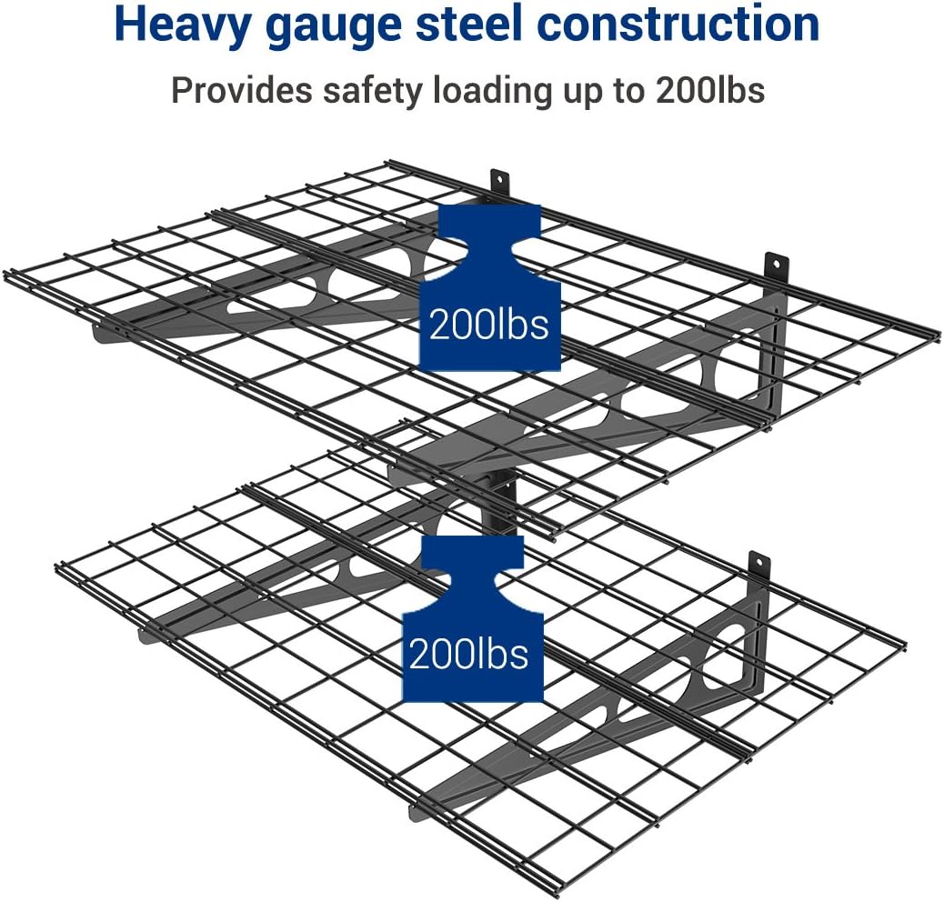 FLEXIMOUNTS 2 Pack 2x4ft Garage Shelving, Wall Shelf Garage Storage Rack, 24-inch-by-48-inch, Black
