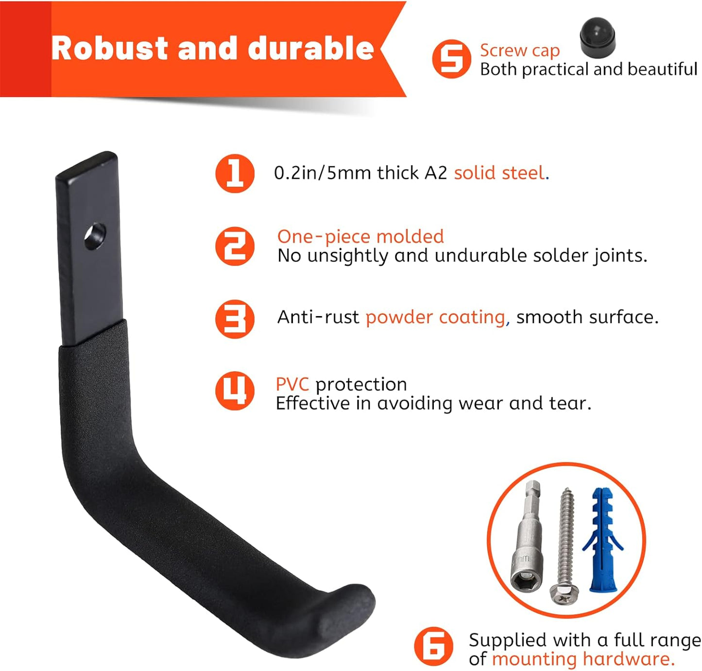 8 Pack Garage Storage Hooks, Ladder Hangers, Steel Wall Mount Hooks, Utility Hooks for Hanging Heavy Duty Shed Tools, Ropes, Garden Hoses, Shovel, Bulk Items, etc.（88lbs, 4Inch）