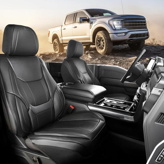 Coverland Custom Car Seat Covers Compatible with F150, Frontier, Sierra, Silverado 2500HD - Premium Leather Non-Slip Waterproof Interior Protector Front Seat-Black [See Size Chart-Size A12]