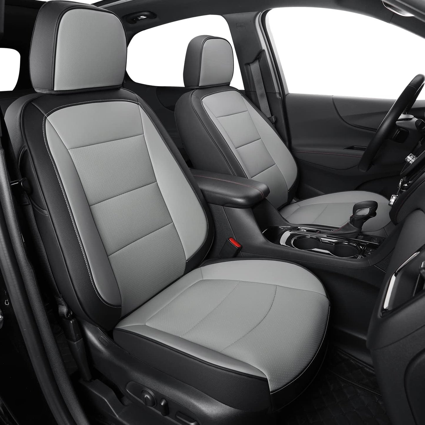 RISINGSTAR Terrain Seat Covers, fit for 2018-2024 GMC Terrain SUV with Rear Split Seats, Water Proof Faux Leather(Full Set, Black&Gray)