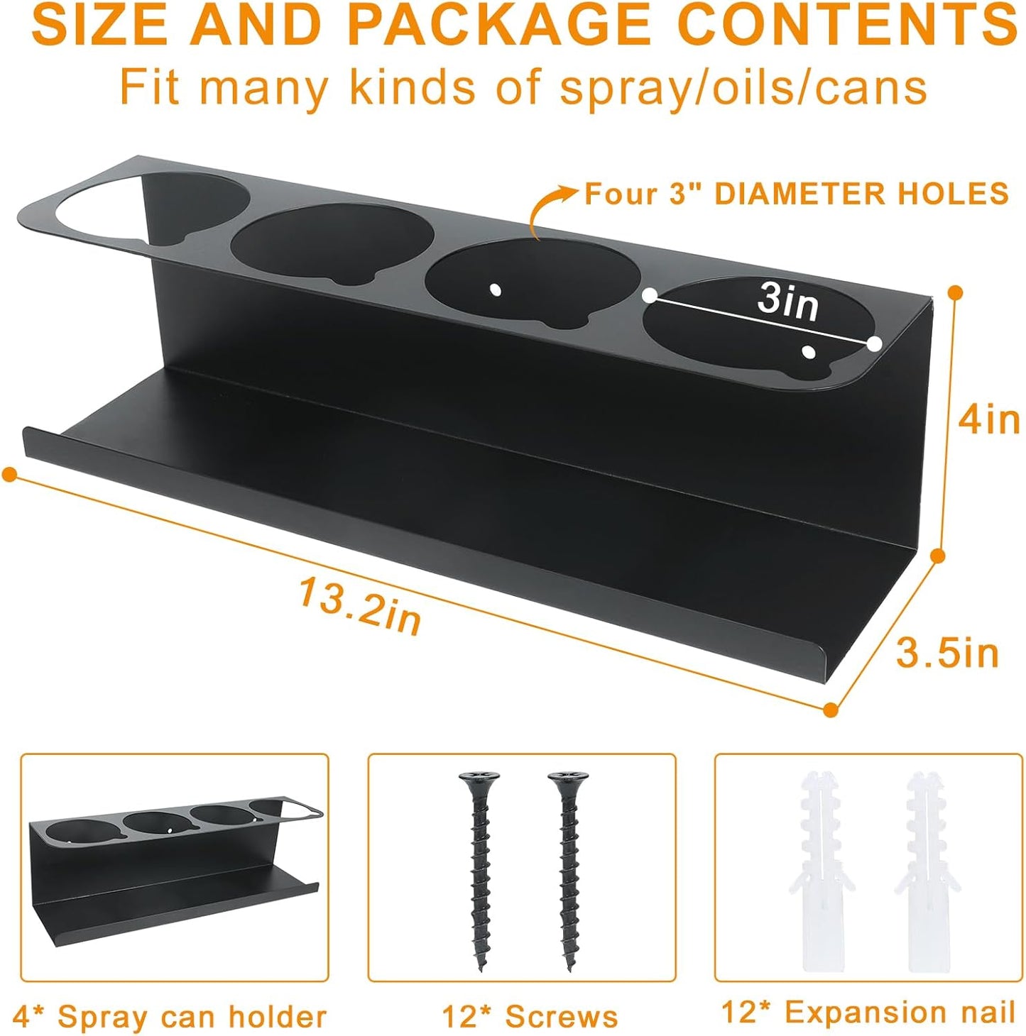 Aerosol Spray Can Holder Rack 4 Packs, Spray Bottle Organizer Wall Mounted Heavy-Duty Steel Paint Bottle Storage Rack for Garage and Workspace