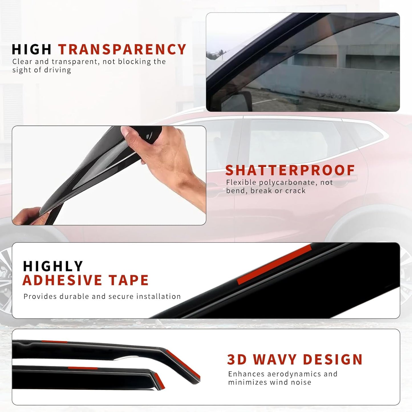 in Channel Rain Guards for 2021 2022 2023 2024 Nissan Rogue S, SV, SL, Platinum, Smoke Tinted Window Wind Deflectors, Vent Window Visors Shades Shield, 4PCS