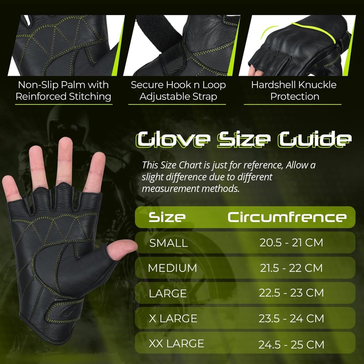 aasportx Motorcycle Gloves - Men's Leather Motorbike Gloves with Touchscreen Function - Non-Slip Pads for Men & Women