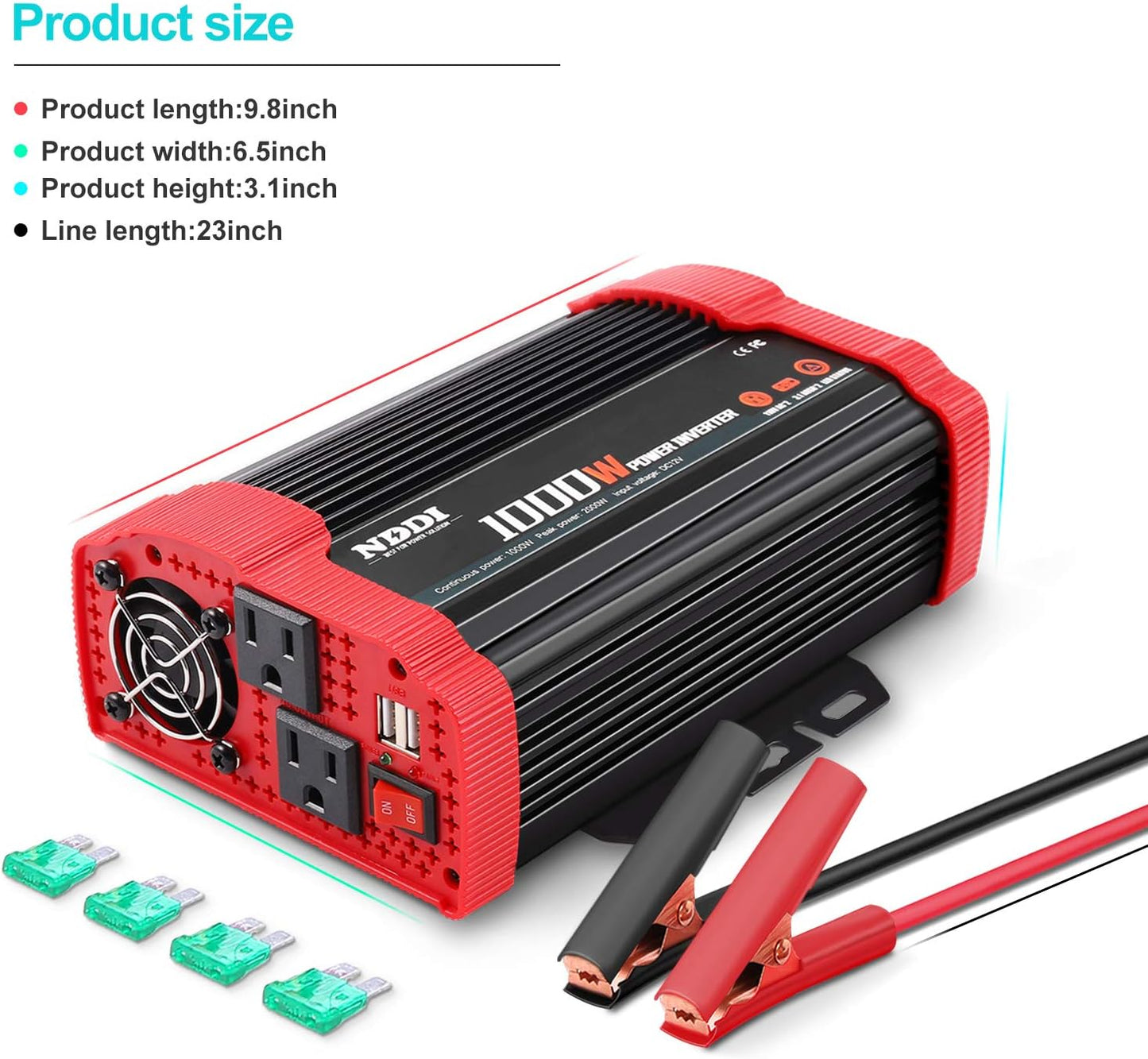 1000W Car Power Inverter, DC 12V to AC 110V Car Inverter with Dual AC Outlets and Dual 3.1A Quick Charging USB Port Car Adapter