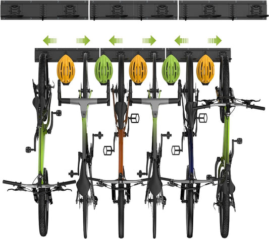 Bike Storage Rack 48Inch for 6 Bikes + 5 Helmets, 500lbs Capacity, Heavy Duty Steel Bicycle Wall Mount Hanger for Garage Storage, Bike Hooks, Bicycle Storage, Bike Wall Mount, Black