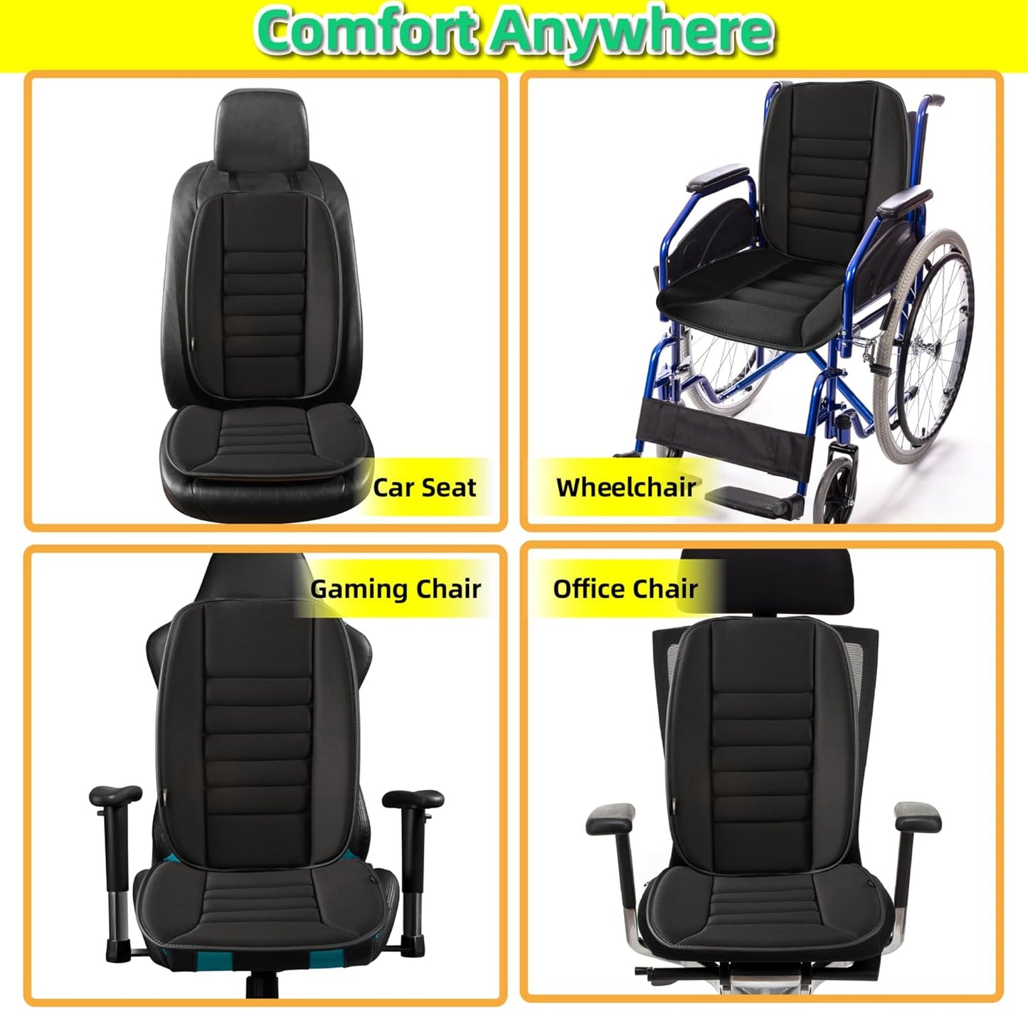 kingphenix Car Seat Cushion with Back Support Pillow: Enhanced Comfort Memory Foam Design for Pain Relief, Ideal for Drivers and Office Use - Ergonomic Lumbar Comfort for Long Sitting - Black