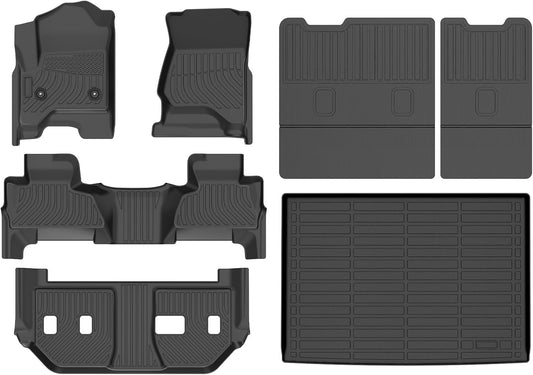 Wayhigh-All Weather Floor Mats for 2015-2020 Chevy Suburban & GMC Yukon XL（Only Fit 8 Seats） (with 2nd Row Bench Seat) Trunk Mat with Backrest Mat Waterproof Duty Rubber Cargo Liners Accessories