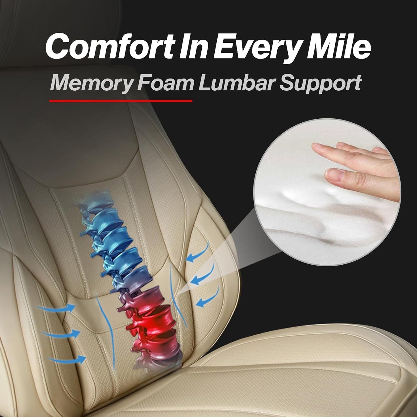 Coverland Custom Car Seat Covers Compatible with 2019-2025 RAM 2500 Crew Cab - Premium Leather Non-Slip Memory Foam Waterproof Cover Interior Protector Full Set-Beige [See Size Chart-Size X129]