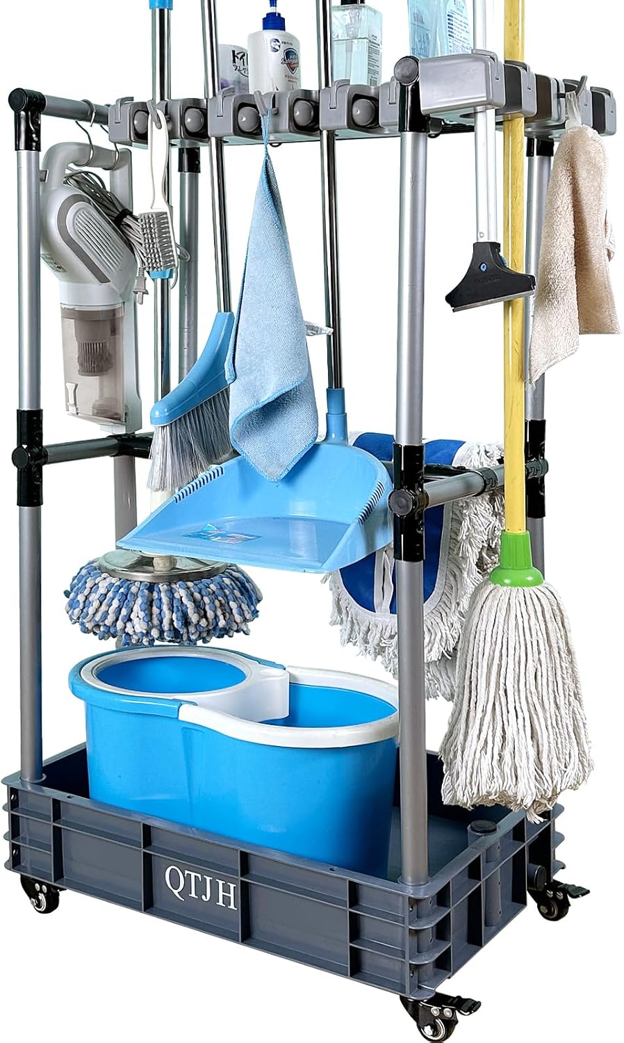Floor-Standing Multi-Functional Cleaning Tool Organizer storage broom mop and cleaning supplies