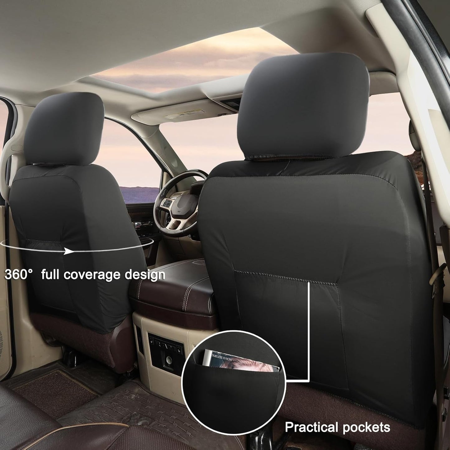 GIANT PANDA 2-Pack Front 3D Air Mesh Car Seat Covers Custom Fit Dodge Ram 1500 2500 3500 Trucks Seat Protectors with Composite Sponge Inside Breathable Automotive Interior Covers(Grey/Gray)