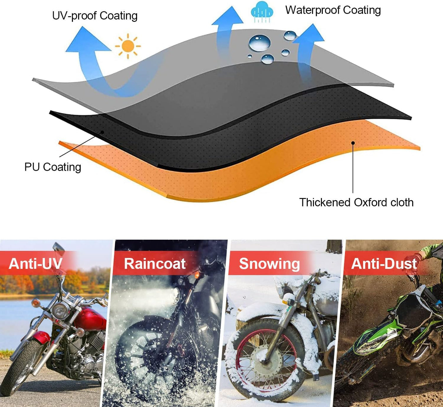 Comnova Motorcycle Cover 81 Inch - 600D Outdoor Moped Cover with Lock Hole Universal Fit, Heavy Duty & Waterproof Motor Cycle Protection for Harley, Honda, Kawasaki, Fit Up to 81" Motorcycles