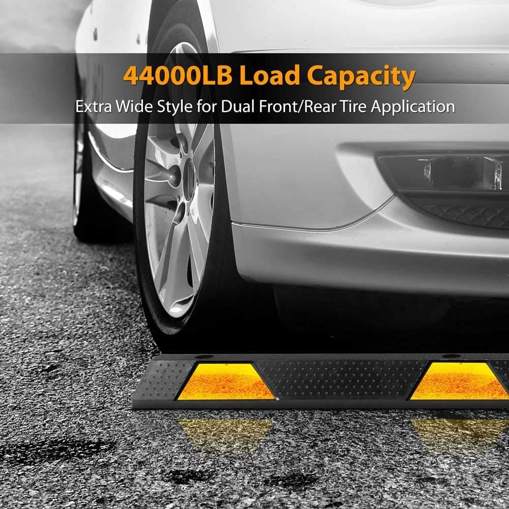 Pyle 72 Inch Heavy Duty Vehicle Rubber Car Parking Wheel Guide Stopper for Driveways, Parking Lot Spots, and Garages, Pack of 2, Black