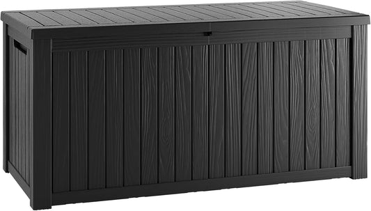 200 Gallon Resin Deck Box, Waterproof Outdoor Storage Bin for Patio Furniture, Pool Accessories, and Garden Tools, Lockable & UV-Resistant, Black