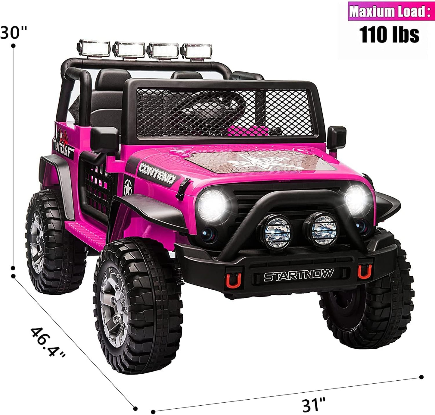 2-Seat Kids Ride on Truck Car, 12V Battery Powered Electric Vehicle with Remote, Electric Car for Kids/Toddlers w/Spring Suspension, LED Light, Music, MP3, 2 Doors, 3 Speeds, (Pink)